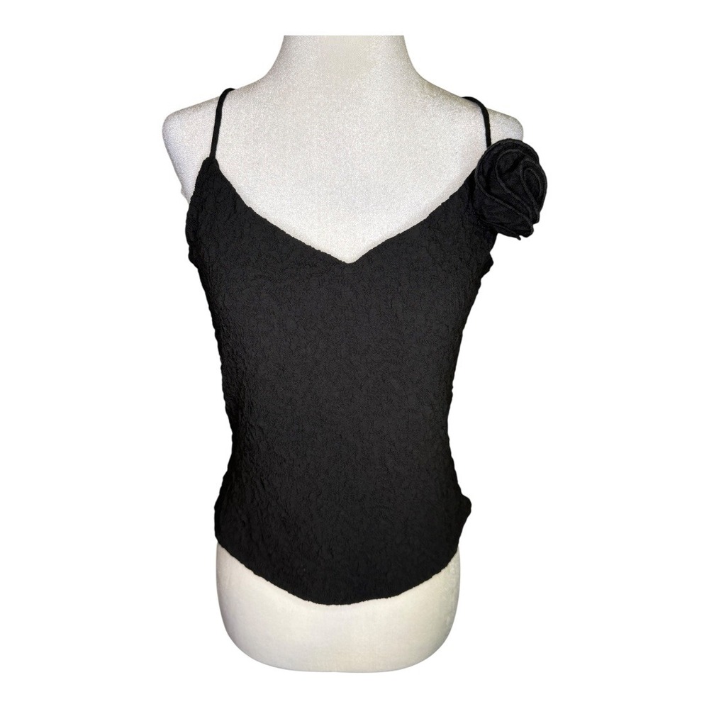 ASTR The Label‎ Black Cami Top Rose Accent Sleeveless Party Tank Large NWT
